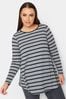 Yours Curve Light Grey Long Sleeve Ribbed Swing T-Shirt