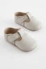 Neutral Stone Leather T-Bar Baby Shoes (0-24mths)