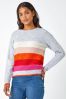 Roman Grey Contrast Stripe Print Knit Jumper