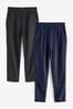 Black/Navy Blue Linen Blend Taper Trousers 2 Pack