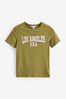 Khaki Green Slim Fit Short Sleeve Graphic T-Shirt