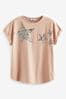 Rosa - T-Shirt mit glitzernden Paillettensternen, Regulär
