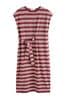 Chocolate Brown Stripe 100% Cotton Short Sleeve Tie Side Summer Dress, Regular