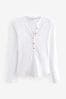 White Ribbed Button Detail Long Sleeve Henley Top, Regular