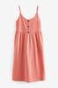 Coral Pink Button Down Cotton Cami Summer Dress, Regular