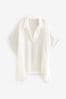 White Textured Longline Overhead Shirt Cover-Up