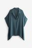 Blue Textured Longline Overhead Shirt Cover-Up