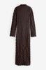 Brown Long Sleeve Textured Column Dress