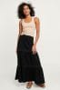 Black Textured Maxi Skirt With Crochet Trim, Regular