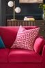 Fuchsia Pink 50 x 50cm Geometric Flock Large Oblong Cushion, 50 x 50cm
