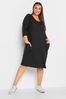 Yours Curve Black 3/4 Sleeve Drape Pocket Dress