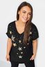 Yours Curve Black Sequin And Glitter Printed V-Neck T-Shirt