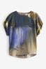 Blue Blur Smudge Print Gathered Short Sleeve Textured Boxy T-Shirt, Regular