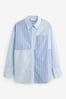 Blue and White Splice Stripe Oversized Cotton Shirt, Regular