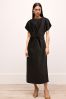 Black Twist Waist Short Sleeve Midi Dress, Regular