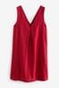 Red Linen Blend V-Neck Summer Mini Dress