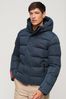 Superdry Blue Hooded Microfibre Sports Puffer Jacket