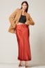 Rust Brown Tailored Satin Midi Skirt