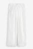 White Linen Blend Wide Leg Trousers