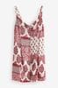 Red Pasiley Print Mini Tie Front Summer Dress