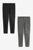 Black/Charcoal Grey Slim Cotton Rich Stretch Cargo Trousers With 2 Pack, Slim Fit