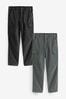 Black/Charcoal Grey Straight Cotton Rich Stretch Cargo Trousers 2 Pack