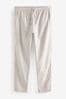 Light Grey Slim Fit Linen Cotton Elasticated Drawstring Trousers, Slim Fit
