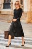 Sosandar Black Leather Look Panelled A Line Midi Skirt