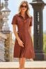 Sosandar Brown Faux Leather Fit & Flare Shirt Dress