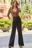 Sosandar Black High Waisted Wide Leg Trousers