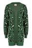 Yumi Green Long Animal Print Intarsia Knit Cardigan