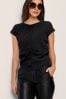 Black Short Sleeve Ruched Front Textured T-Shirt