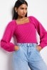 Pink - Pullover mit quadratischem Ausschnitt und langen Ärmeln