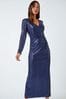 Roman Blue Sequin Wrap Stretch Maxi Dress