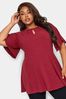 Yours Curve Red Keyhole Peplum Ribbed Top