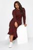 Yours Curve Black Long Sleeve Ribbed Swing Stripe Dress