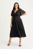 Scarlett & Jo Black Victoria Flock Spot Angel Sleeve Mesh Midi long Dress