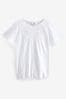 White Short Sleeve Crochet Bubblehem Top, Regular