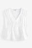 White Broderie V-Neck Lace Detail Short Sleeve Top, Regular