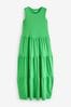 Green Sleeveless Crew Neck Tiered Summer Maxi Jersey Dress, Regular