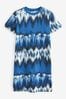 Blau mit Print - Kurzärmeliges T-Shirt-Kleid mit Rundhalsausschnitt, Regular
