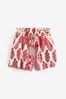 Red Tile Print Elasticated Waist Jersey Shorts