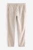 Natural Ecru Slim Fit Linen Cotton Elasticated Drawstring Trousers, Slim Fit
