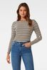 Forever New Cream Brie Striped Boat Neck Long Sleeve Top
