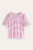 Boden Pink Crew Neck Frill Cuff T-Shirt