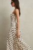 Reiss White/Black Rue Viscose Linen Polka Dot Ruched Maxi Dress