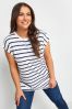 Yours Curve White Striped Grown On Sleeve T-Shirt