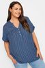 Yours Curve Blue Stripe Notchneck Blouse