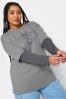 Yours Curve Grey 2 In 1 Stripe Sleeve Top