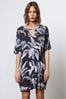 Religion Black Jersey Tunic Dress With Tie Waist in Abstract Print